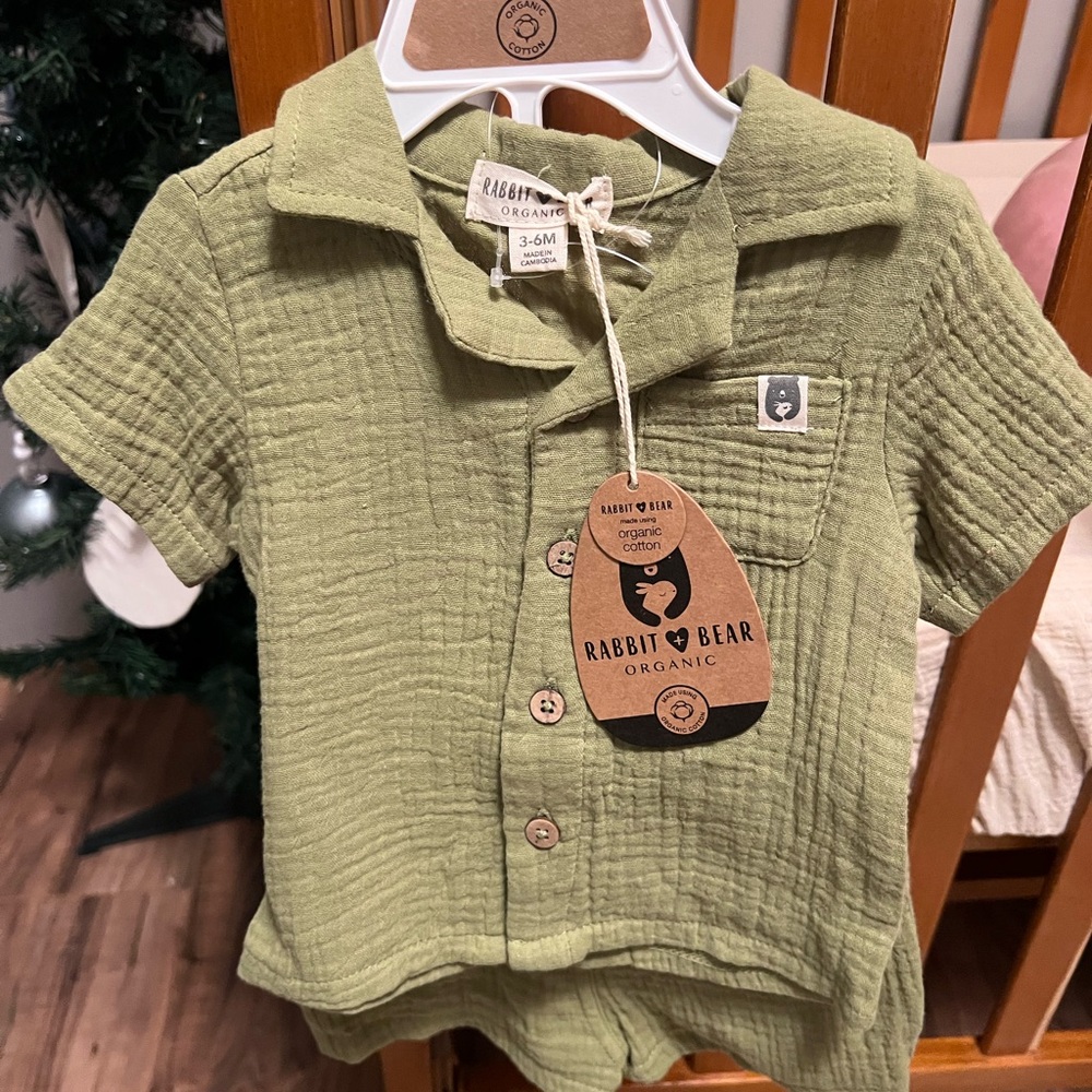 Rabbit & Bear Organic Kids Green Button Down Shirt